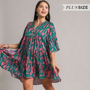 Umgee Green and Pink Mini Dress